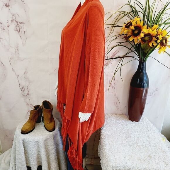 Requirements beautiful burnt orange fringe trim cardigan - Picture 4 of 6